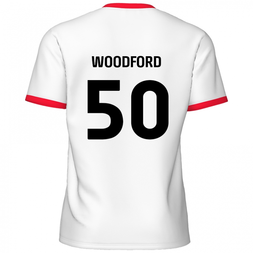 Niño Camiseta Max Woodford #50 Blanco Rojo 1ª Equipación 2024/25 La Camisa Argentina