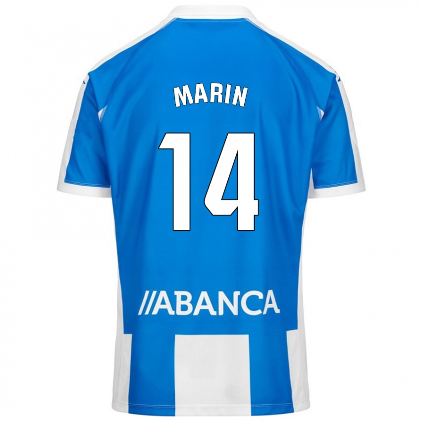 Niño Camiseta Ainhoa Marín #14 Azul Blanco 1ª Equipación 2024/25 La Camisa Argentina