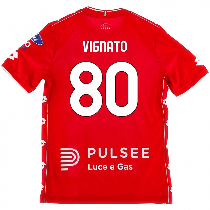 Niño Camiseta Samuele Vignato #80 Rojo Blanco 1ª Equipación 2024/25 La Camisa Argentina