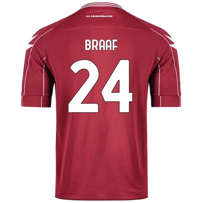 Niño Camiseta Jayden Braaf #24 Borgoña 1ª Equipación 2024/25 La Camisa Argentina