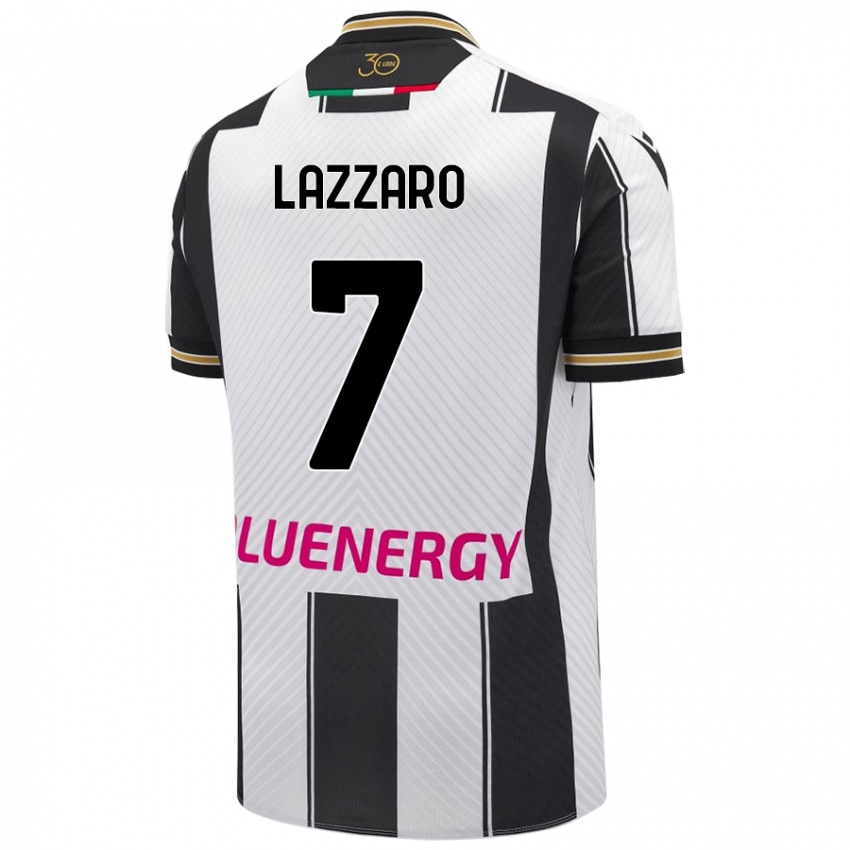 Niño Camiseta Davide Lazzaro #7 Blanco Negro 1ª Equipación 2024/25 La Camisa Argentina