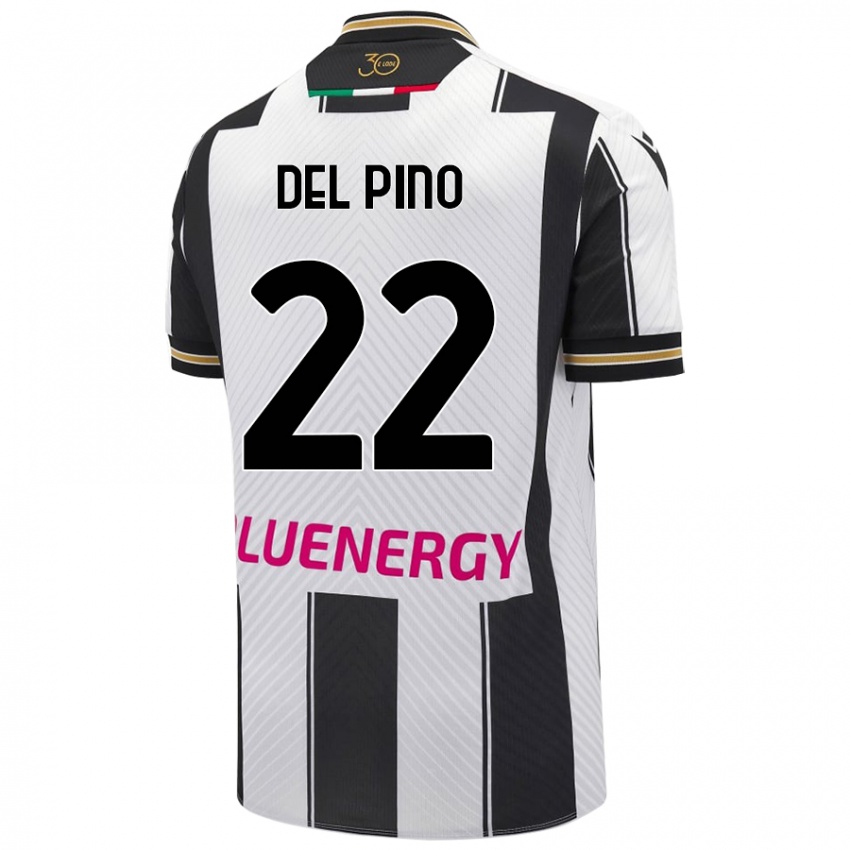 Niño Camiseta Lorenzo Del Pino #22 Blanco Negro 1ª Equipación 2024/25 La Camisa Argentina