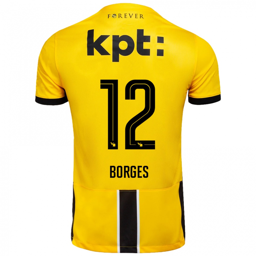 Niño Camiseta David Borges #12 Amarillo Negro 1ª Equipación 2024/25 La Camisa Argentina