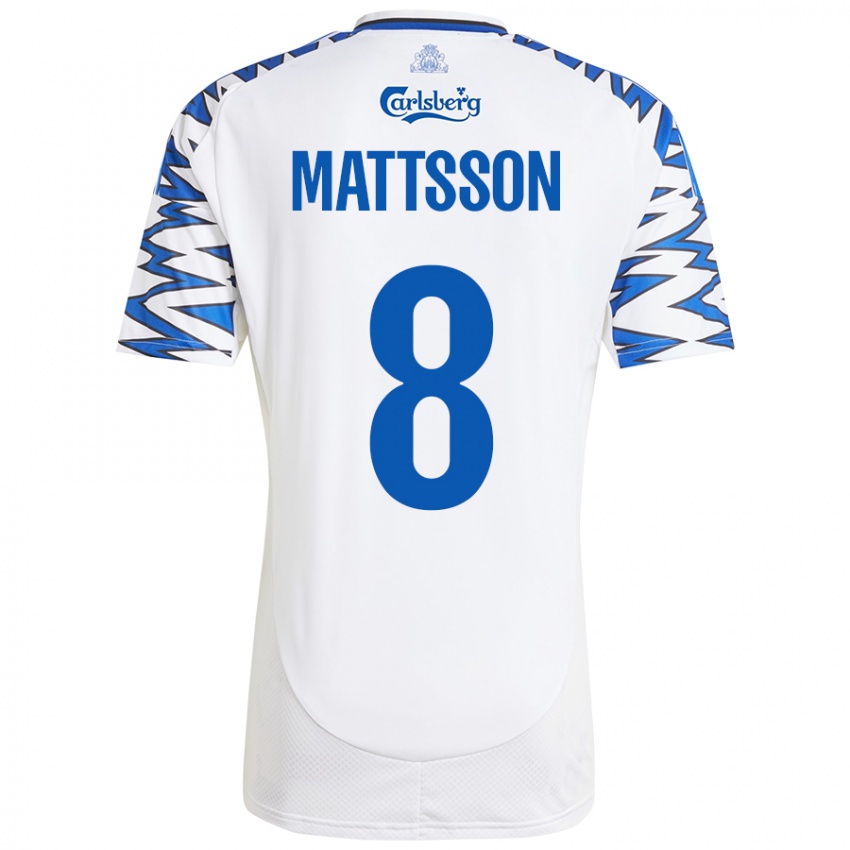 Niño Camiseta Magnus Mattsson #8 Blanco Azul Cielo 1ª Equipación 2024/25 La Camisa Argentina