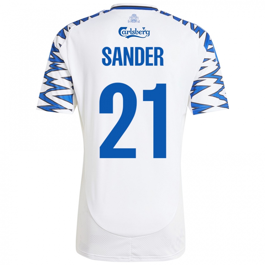 Niño Camiseta Theo Sander #21 Blanco Azul Cielo 1ª Equipación 2024/25 La Camisa Argentina