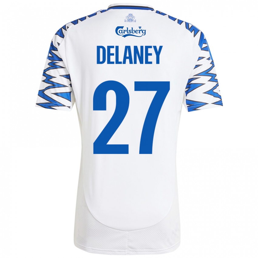 Niño Camiseta Thomas Delaney #27 Blanco Azul Cielo 1ª Equipación 2024/25 La Camisa Argentina