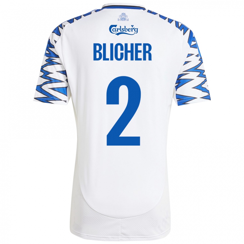 Niño Camiseta Nicolai Blicher #2 Blanco Azul Cielo 1ª Equipación 2024/25 La Camisa Argentina