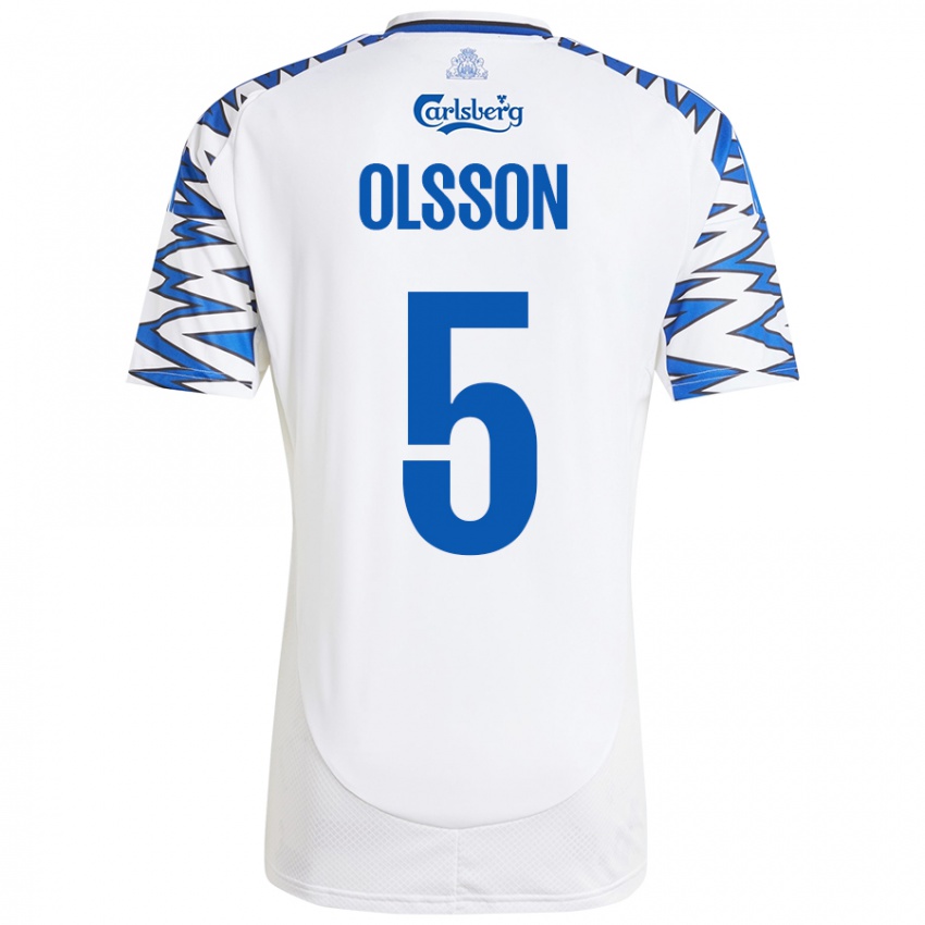 Niño Camiseta Cornelius Olsson #5 Blanco Azul Cielo 1ª Equipación 2024/25 La Camisa Argentina