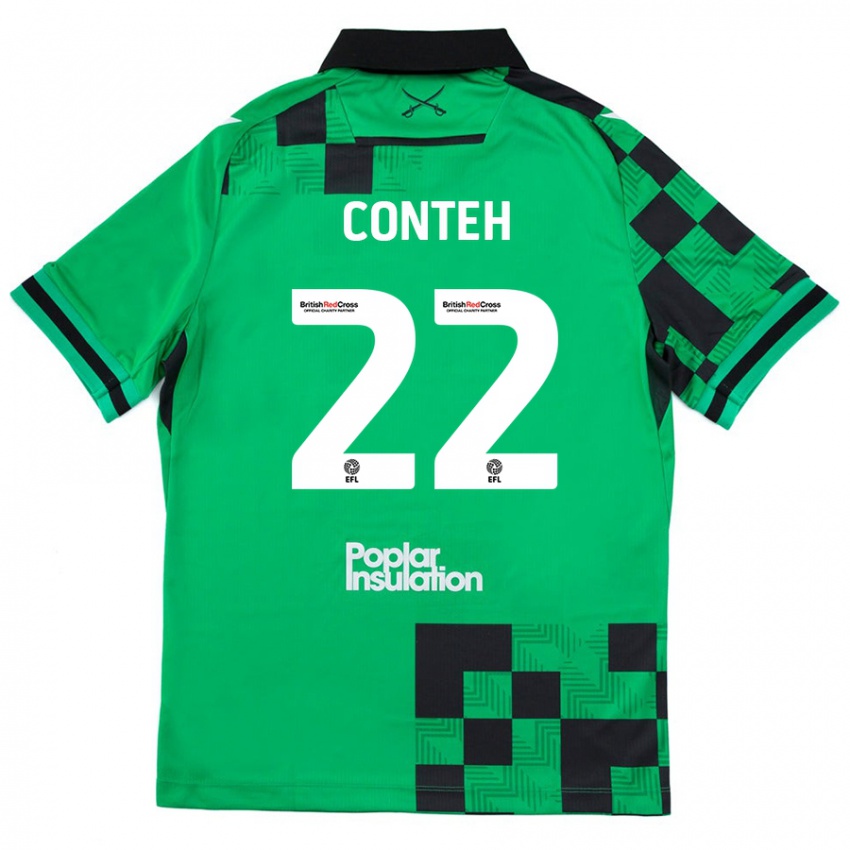 Niño Camiseta Kamil Conteh #22 Verde Negro 2ª Equipación 2024/25 La Camisa Argentina