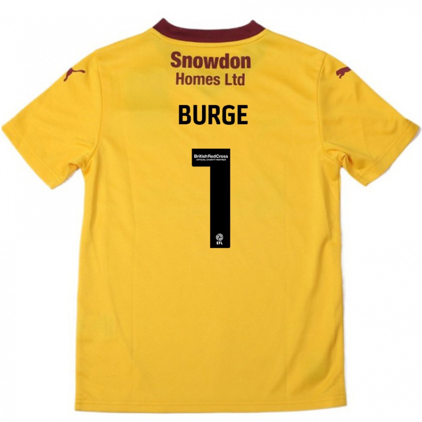 Niño Camiseta Lee Burge #1 Naranja Borgoña 2ª Equipación 2024/25 La Camisa Argentina