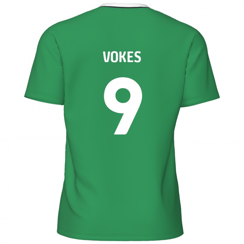 Niño Camiseta Sam Vokes #9 Verde Rayas Blancas 2ª Equipación 2024/25 La Camisa Argentina