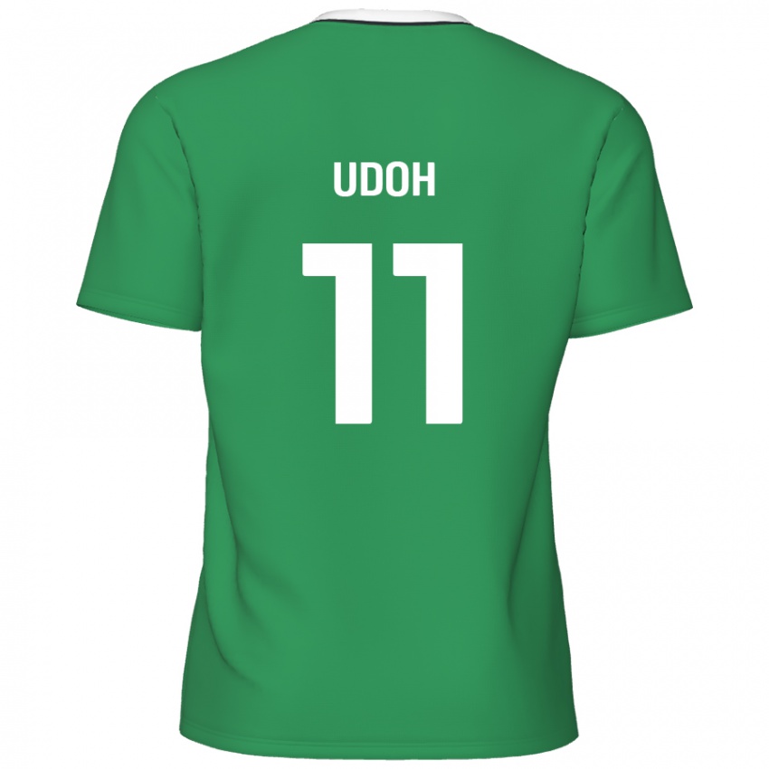 Niño Camiseta Daniel Udoh #11 Verde Rayas Blancas 2ª Equipación 2024/25 La Camisa Argentina