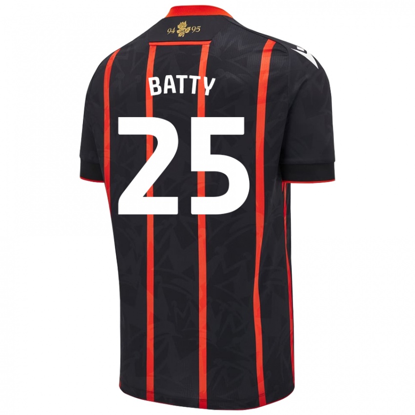 Niño Camiseta Jake Batty #25 Negro Rojo 2ª Equipación 2024/25 La Camisa Argentina