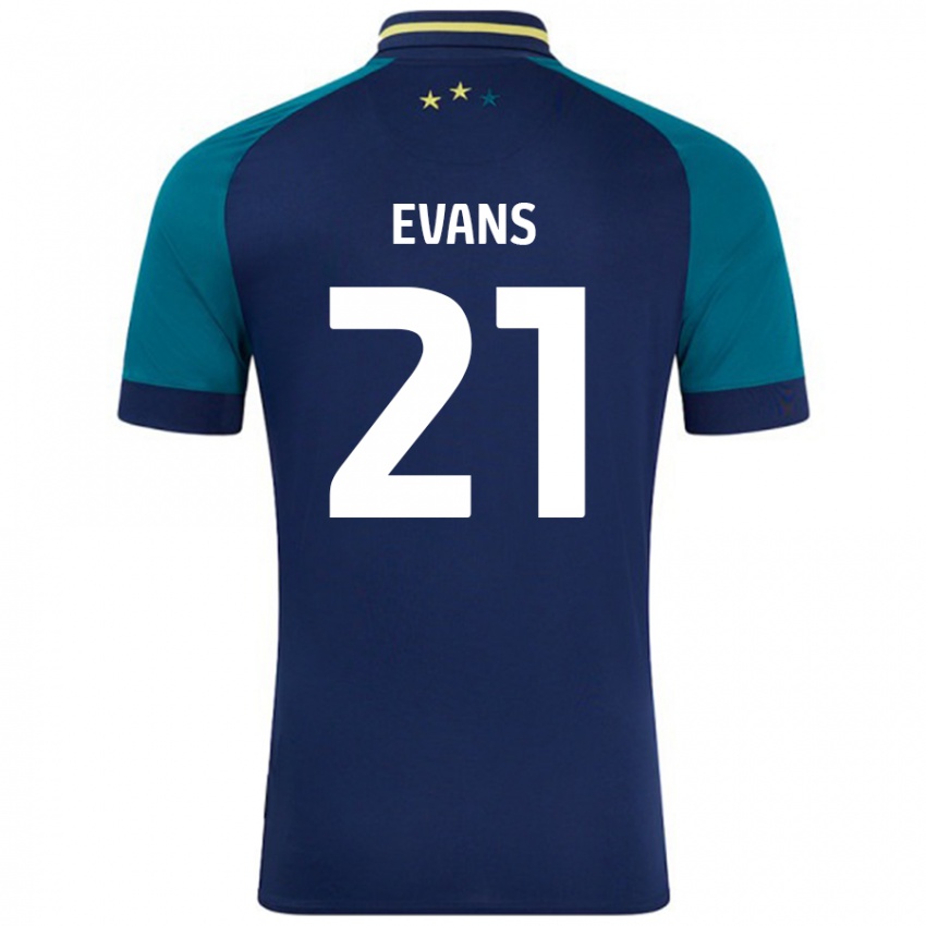 Niño Camiseta Antony Evans #21 Azul Marino Verde Oscuro 2ª Equipación 2024/25 La Camisa Argentina