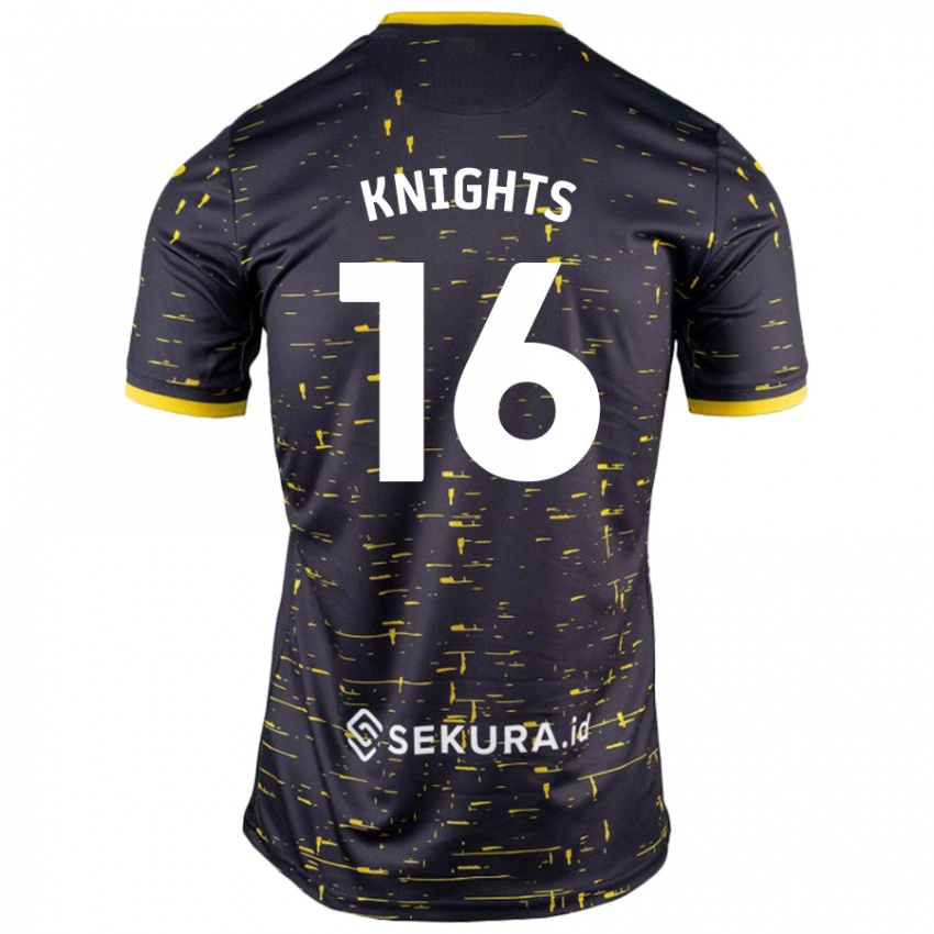 Niño Camiseta Katie Knights #16 Negro Amarillo 2ª Equipación 2024/25 La Camisa Argentina