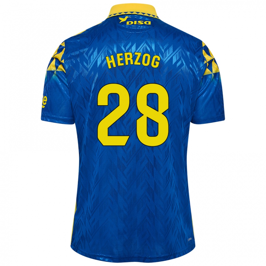 Niño Camiseta Juanma Herzog #28 Azul Amarillo 2ª Equipación 2024/25 La Camisa Argentina