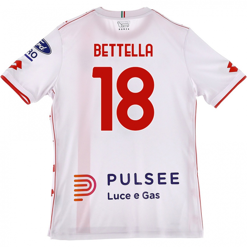 Niño Camiseta Davide Bettella #18 Blanco Rojo 2ª Equipación 2024/25 La Camisa Argentina