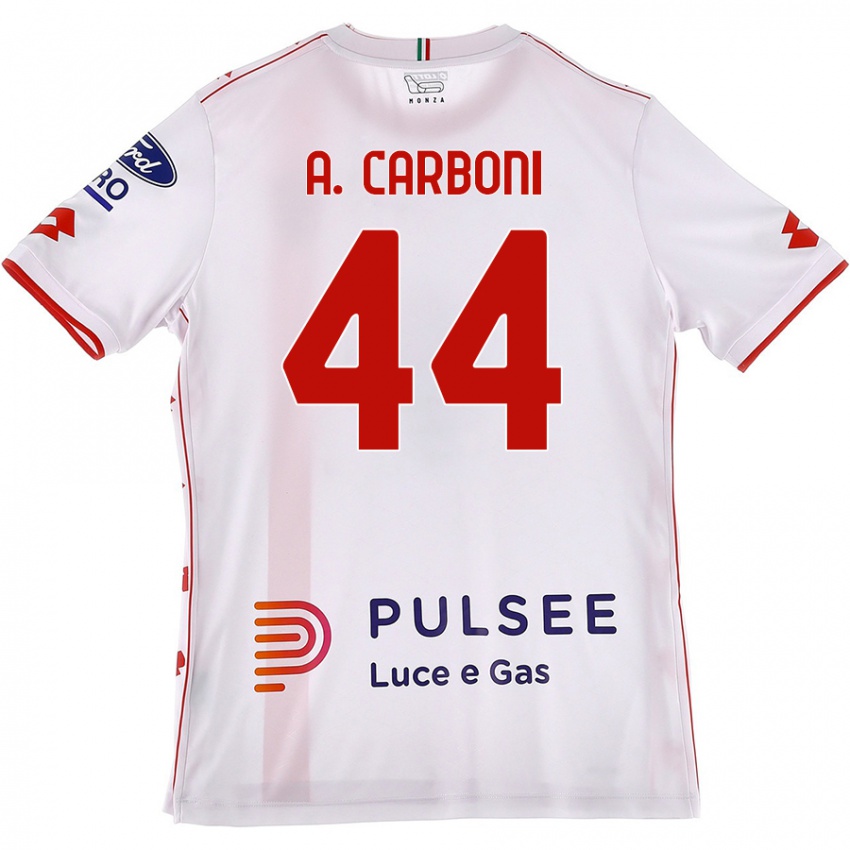 Niño Camiseta Andrea Carboni #44 Blanco Rojo 2ª Equipación 2024/25 La Camisa Argentina