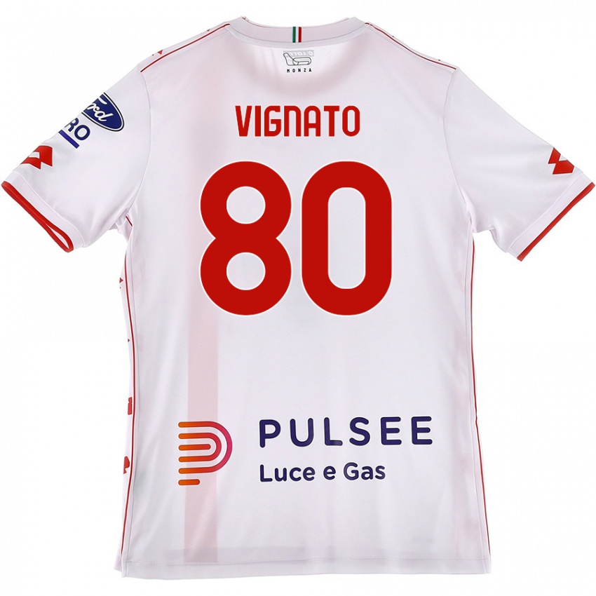 Niño Camiseta Samuele Vignato #80 Blanco Rojo 2ª Equipación 2024/25 La Camisa Argentina