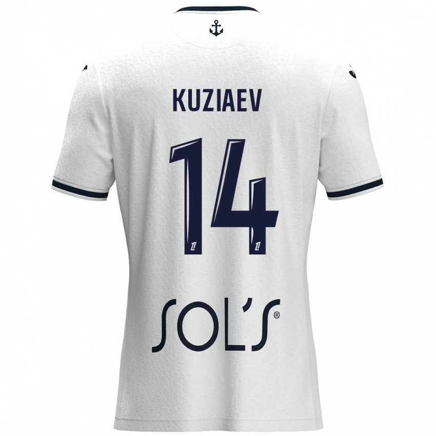 Niño Camiseta Daler Kuzyaev #14 Blanco Azul Oscuro 2ª Equipación 2024/25 La Camisa Argentina