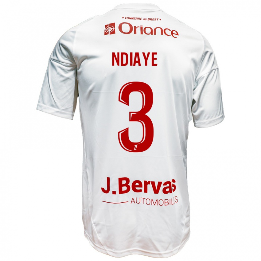 Niño Camiseta Abdoulaye Ndiaye #3 Blanco Rojo 2ª Equipación 2024/25 La Camisa Argentina