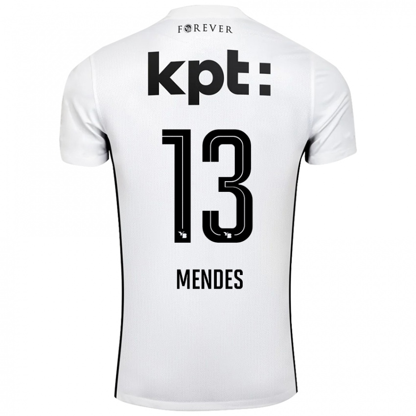 Niño Camiseta Daniel Mendes #13 Blanco Negro 2ª Equipación 2024/25 La Camisa Argentina