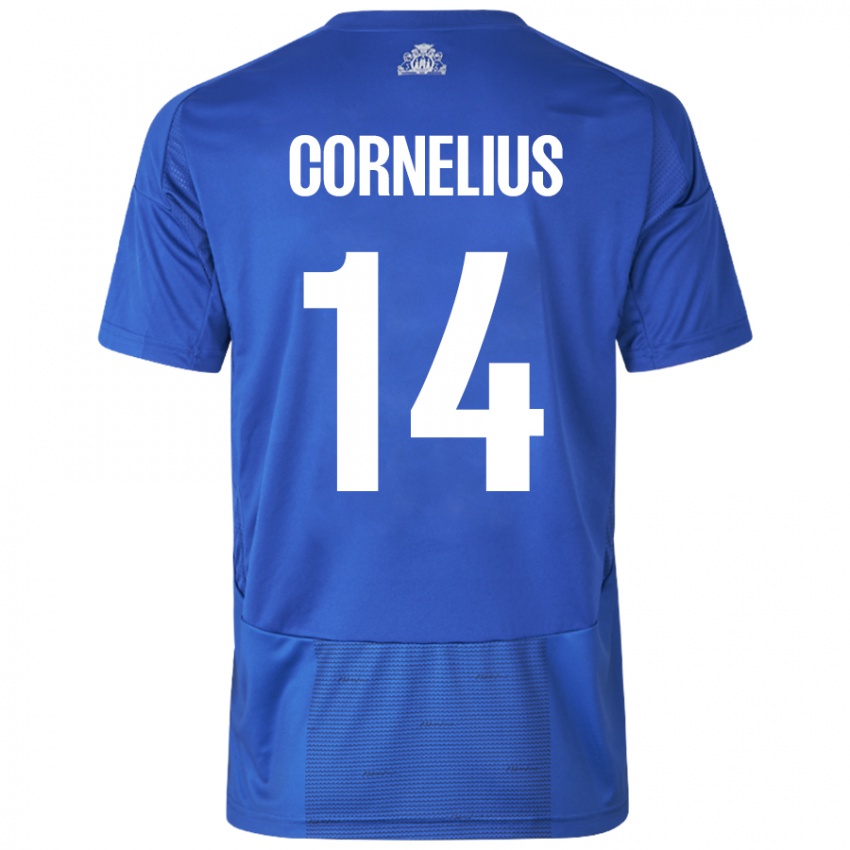 Niño Camiseta Andreas Cornelius #14 Blanco Azul 2ª Equipación 2024/25 La Camisa Argentina