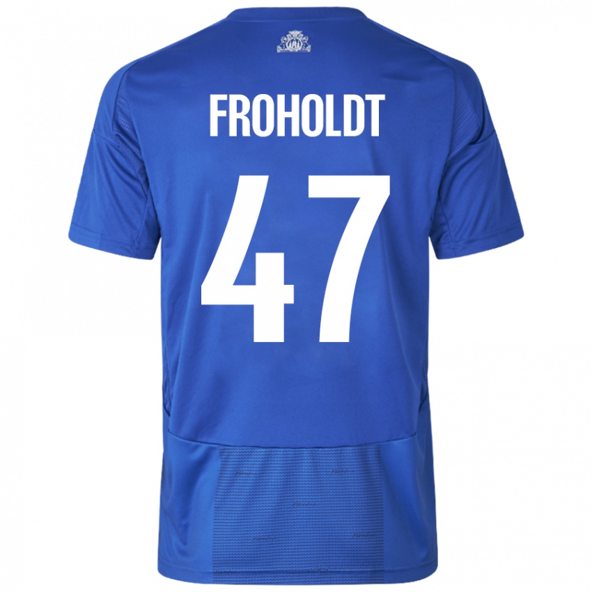 Niño Camiseta Victor Froholdt #47 Blanco Azul 2ª Equipación 2024/25 La Camisa Argentina