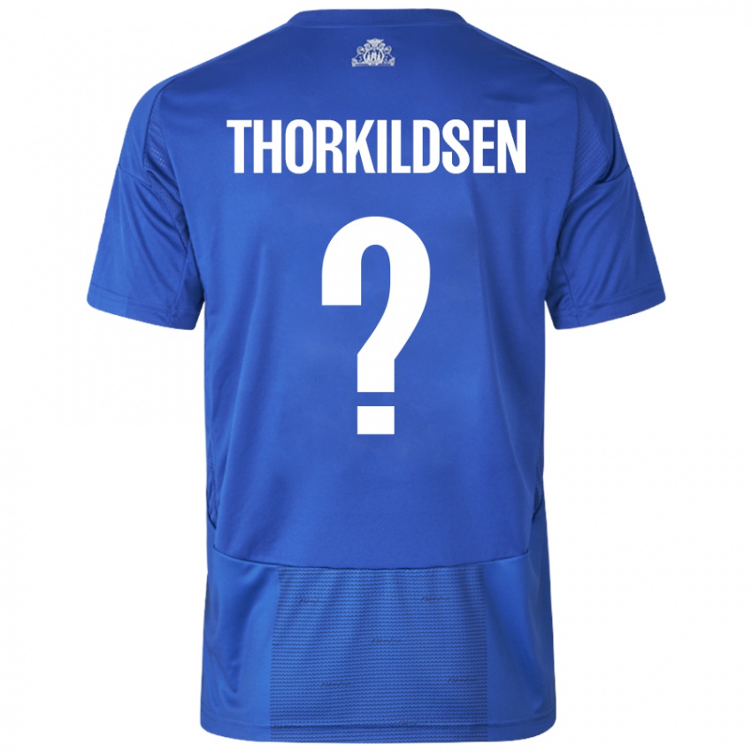 Niño Camiseta Elias Thorkildsen #0 Blanco Azul 2ª Equipación 2024/25 La Camisa Argentina