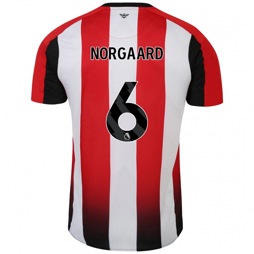 Hombre Camiseta Christian Nørgaard #6 Rojo Blanco 1ª Equipación 2024/25 La Camisa Argentina