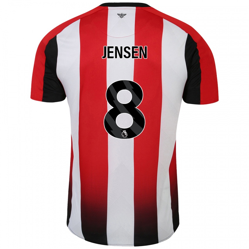 Hombre Camiseta Mathias Jensen #8 Rojo Blanco 1ª Equipación 2024/25 La Camisa Argentina