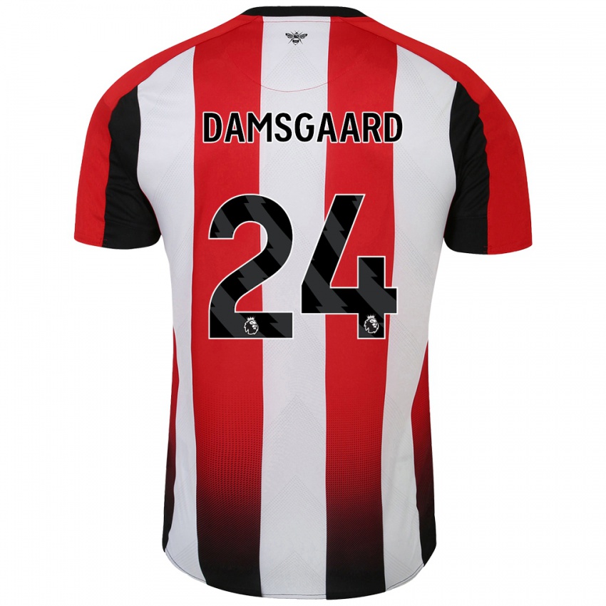 Hombre Camiseta Mikkel Damsgaard #24 Rojo Blanco 1ª Equipación 2024/25 La Camisa Argentina