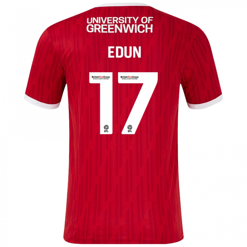 Hombre Camiseta Tayo Edun #17 Rojo Blanco 1ª Equipación 2024/25 La Camisa Argentina