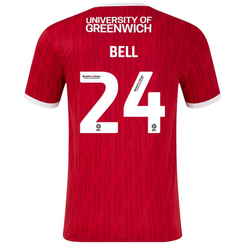 Hombre Camiseta Taylor Bell #24 Rojo Blanco 1ª Equipación 2024/25 La Camisa Argentina