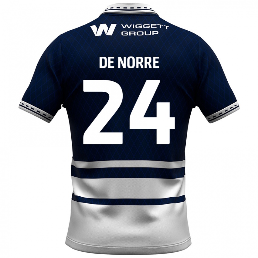 Hombre Camiseta Casper De Norre #24 Azul Marino Blanco 1ª Equipación 2024/25 La Camisa Argentina