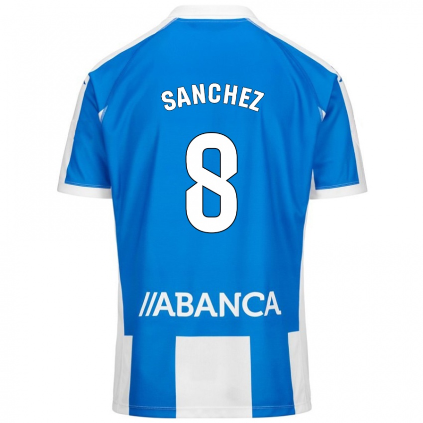 Hombre Camiseta Carlota Sánchez #8 Azul Blanco 1ª Equipación 2024/25 La Camisa Argentina