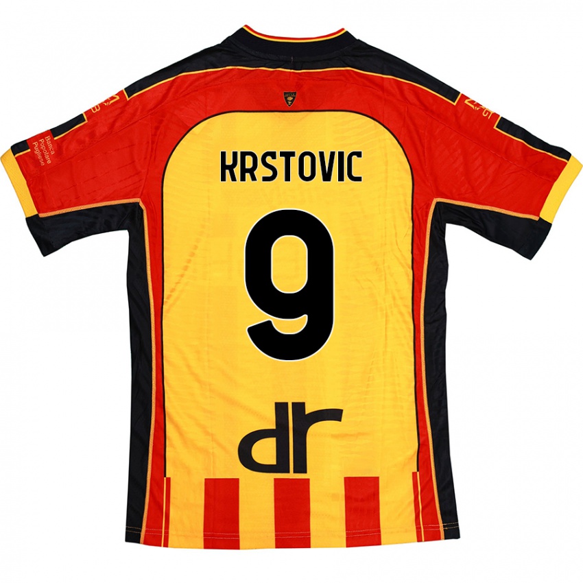 Hombre Camiseta Nikola Krstovic #9 Amarillo Rojo 1ª Equipación 2024/25 La Camisa Argentina