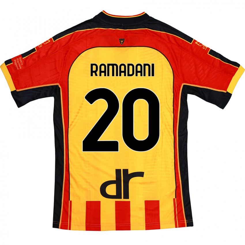 Hombre Camiseta Ylber Ramadani #20 Amarillo Rojo 1ª Equipación 2024/25 La Camisa Argentina