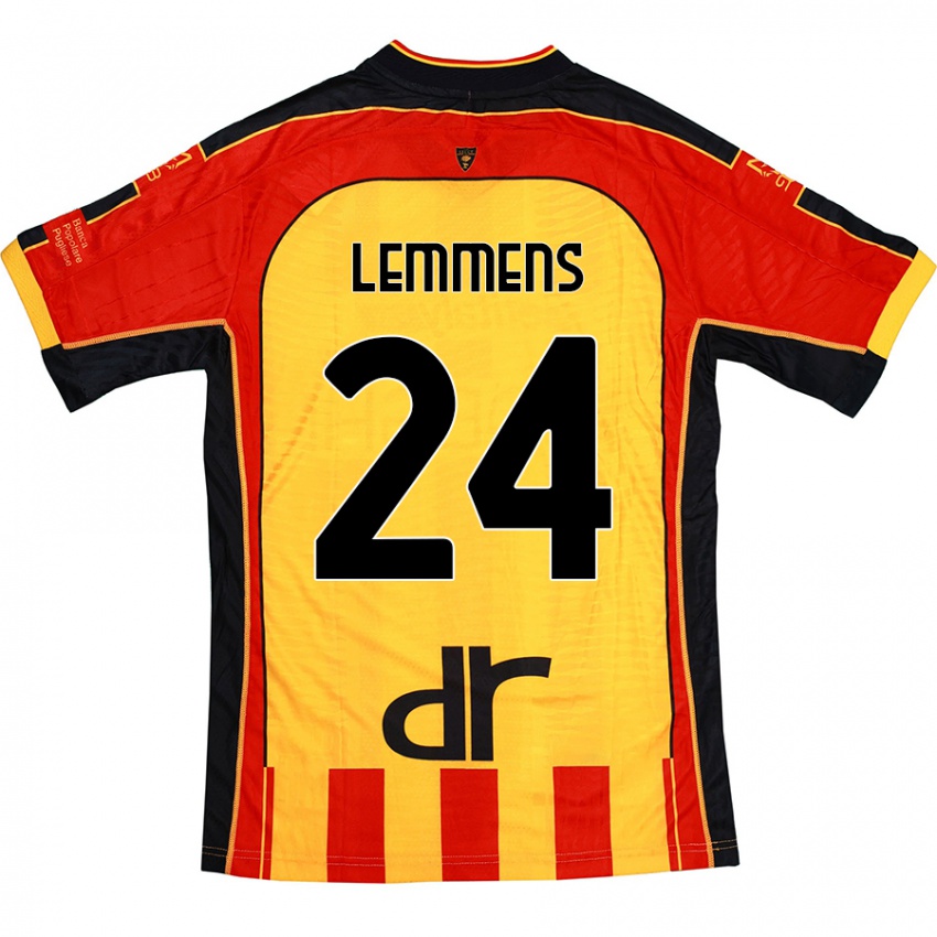 Hombre Camiseta Mats Lemmens #24 Amarillo Rojo 1ª Equipación 2024/25 La Camisa Argentina