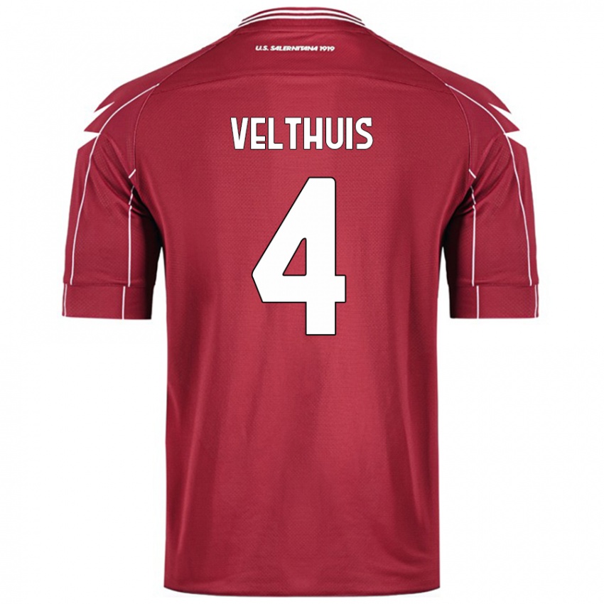 Hombre Camiseta Tijs Velthuis #4 Borgoña 1ª Equipación 2024/25 La Camisa Argentina