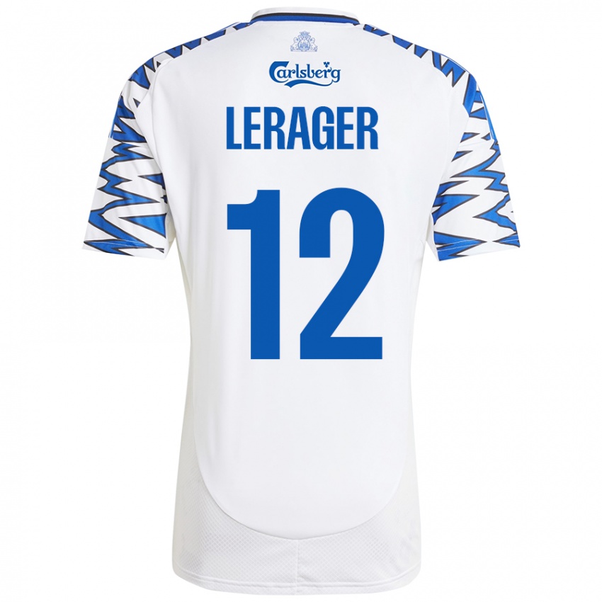 Hombre Camiseta Lukas Lerager #12 Blanco Azul Cielo 1ª Equipación 2024/25 La Camisa Argentina