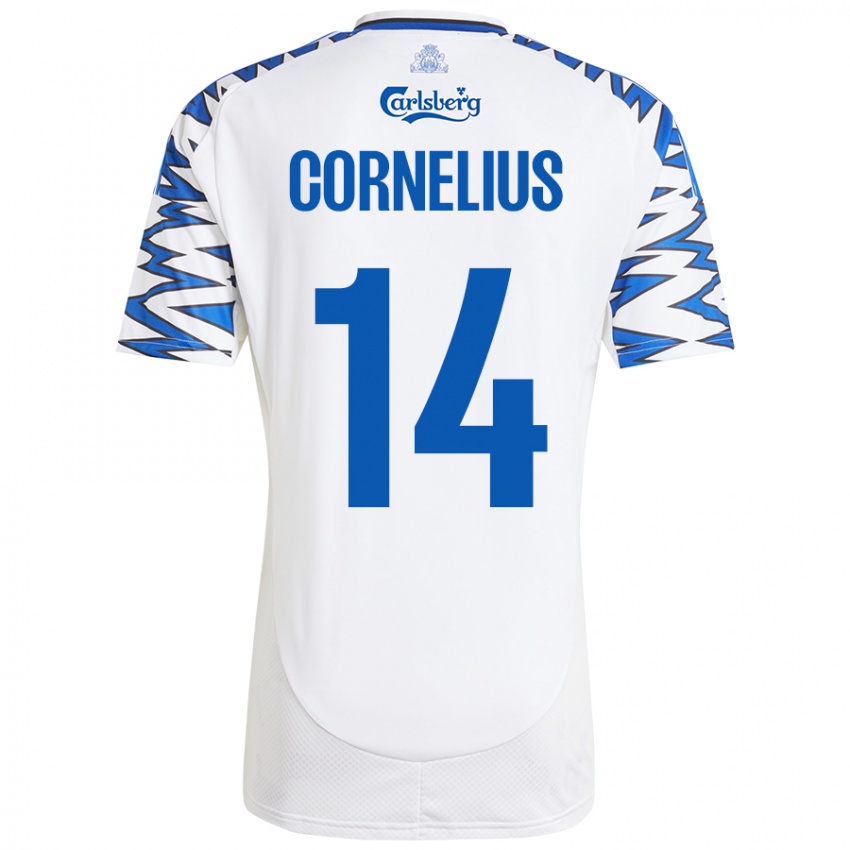 Hombre Camiseta Andreas Cornelius #14 Blanco Azul Cielo 1ª Equipación 2024/25 La Camisa Argentina