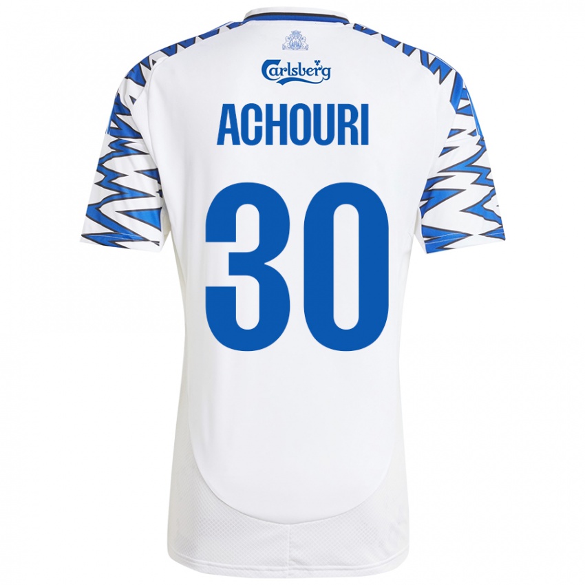 Hombre Camiseta Elias Achouri #30 Blanco Azul Cielo 1ª Equipación 2024/25 La Camisa Argentina