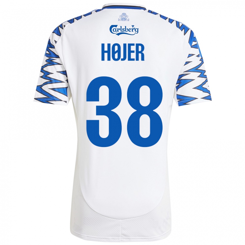 Hombre Camiseta Oliver Højer #38 Blanco Azul Cielo 1ª Equipación 2024/25 La Camisa Argentina