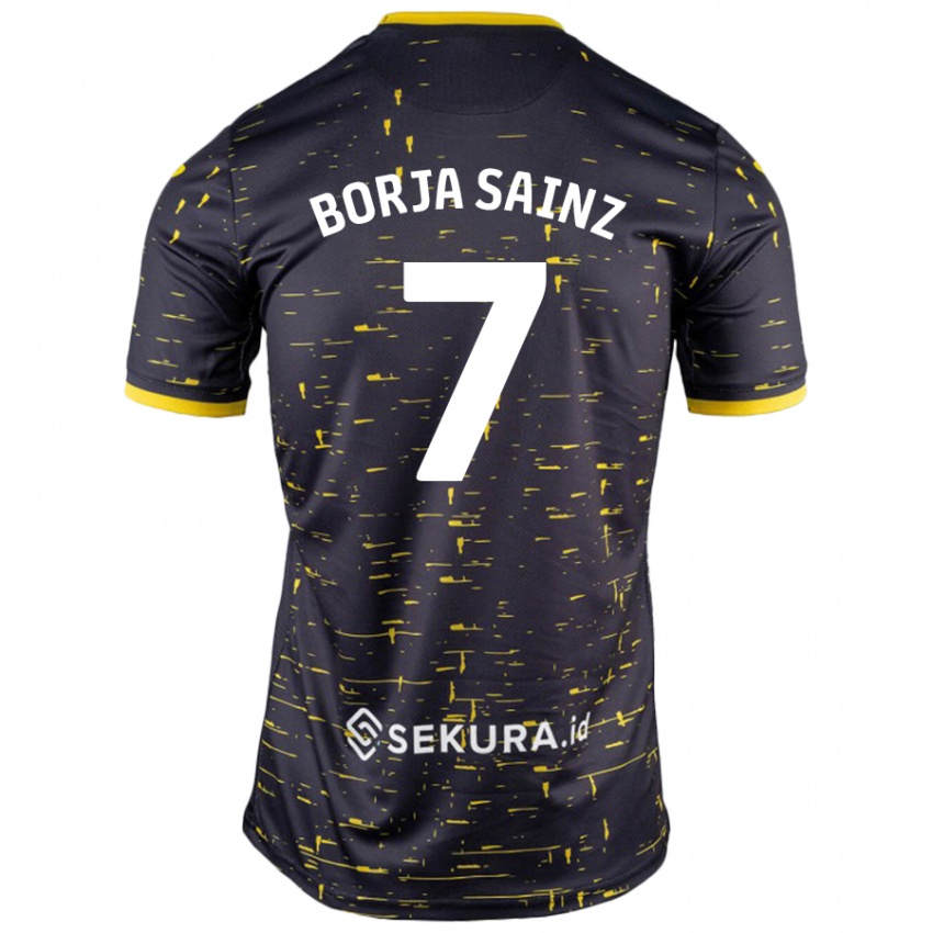 Hombre Camiseta Borja Sainz #7 Negro Amarillo 2ª Equipación 2024/25 La Camisa Argentina