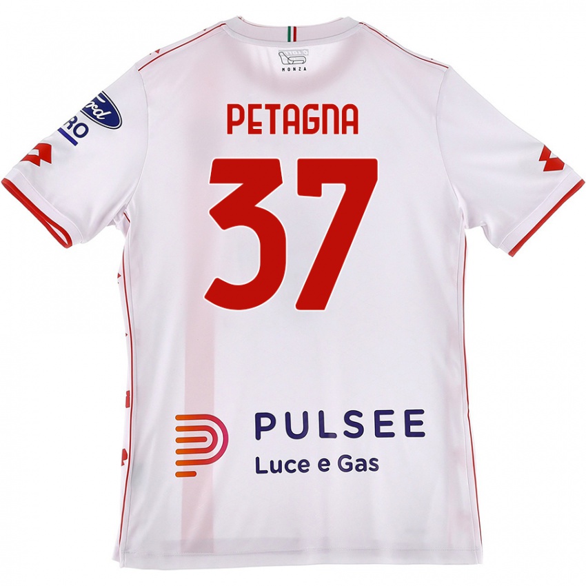 Hombre Camiseta Andrea Petagna #37 Blanco Rojo 2ª Equipación 2024/25 La Camisa Argentina