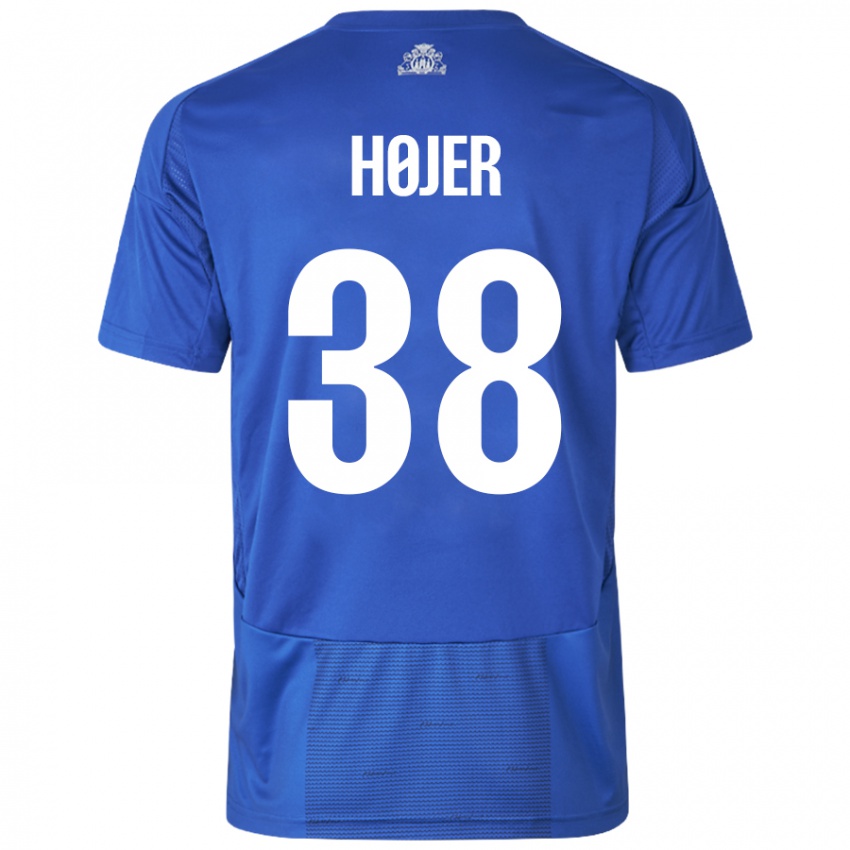 Hombre Camiseta Oliver Højer #38 Blanco Azul 2ª Equipación 2024/25 La Camisa Argentina