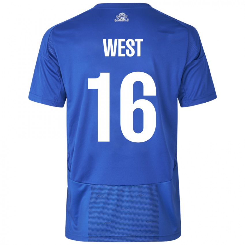 Hombre Camiseta Liam West #16 Blanco Azul 2ª Equipación 2024/25 La Camisa Argentina