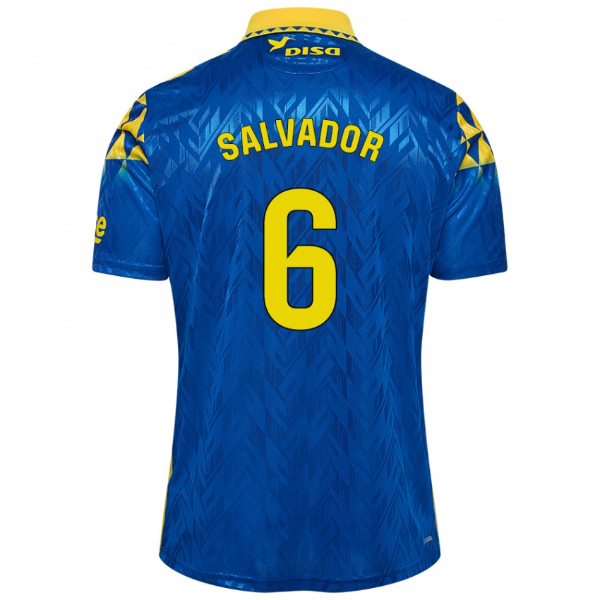 Mujer Camiseta Pol Salvador #6 Azul Amarillo 2ª Equipación 2024/25 La Camisa Argentina