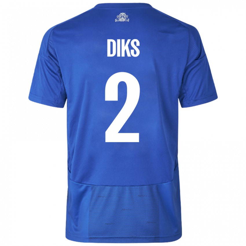 Mujer Camiseta Kevin Diks #2 Blanco Azul 2ª Equipación 2024/25 La Camisa Argentina